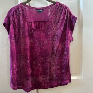 Lucky Brand Short Sleeve Top Boho Magenta Womens Small